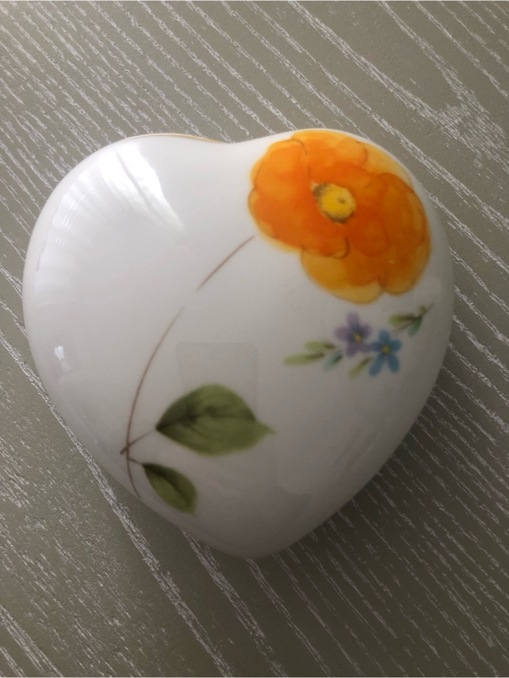 Mikasa Heart-Shaped Porcelain Trinket Box with Orange Flower